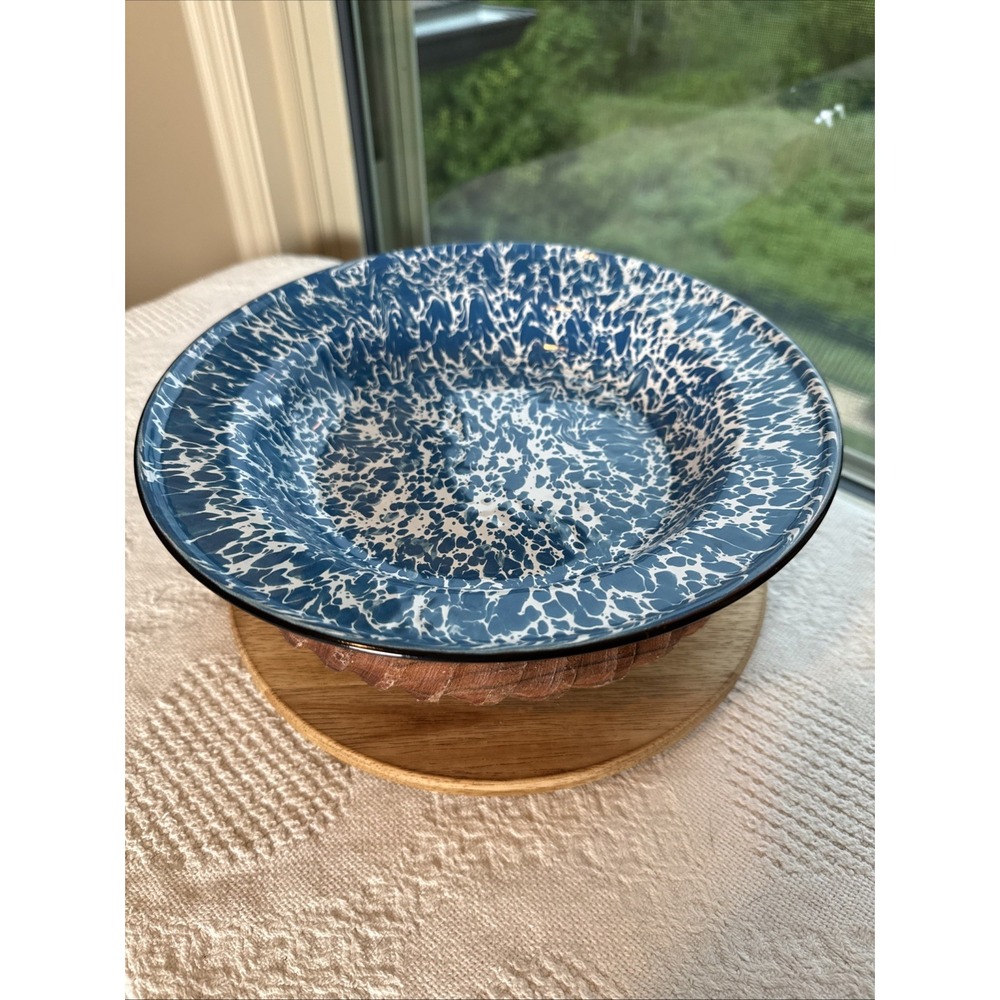 VINTAGE Blue & White CGS International Enamelware Splatter 10" Pie Plate Pan EUC
